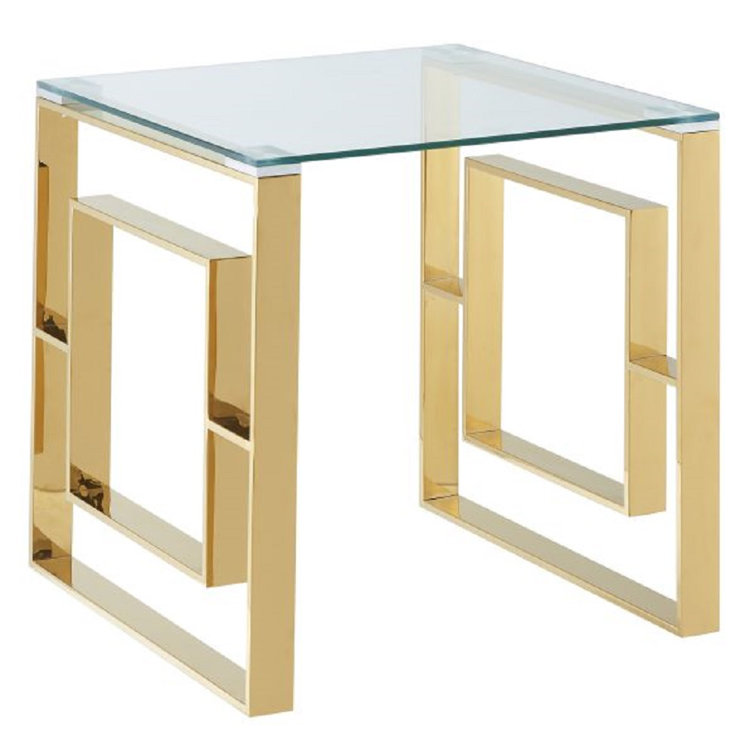 Eros Gold Stainless Steel & Glass Accent Table