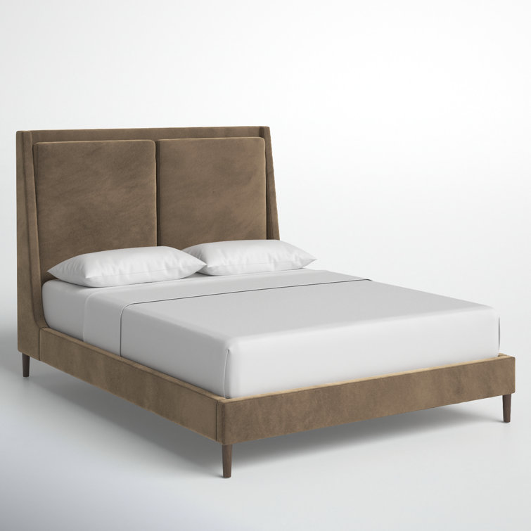 Dover Crescent Queen Bed with Distressed Natural Linen Upholstery