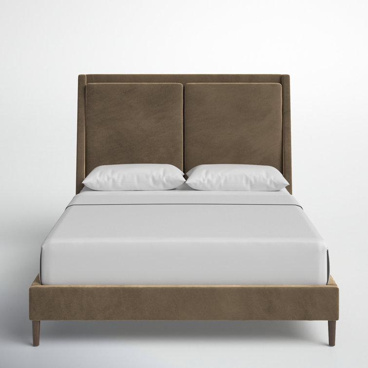 Dover Crescent Queen Bed with Distressed Natural Linen Upholstery