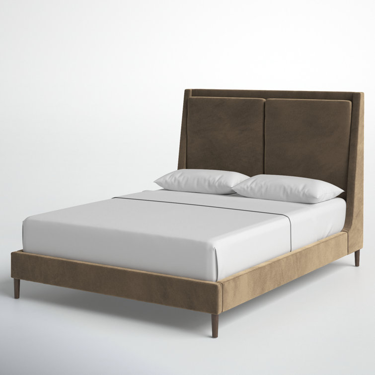 Dover Crescent Queen Bed with Distressed Natural Linen Upholstery