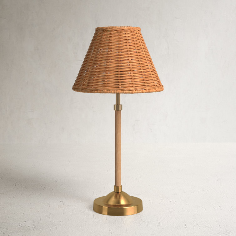 Tan Rattan Shade Gold Base Table Lamp