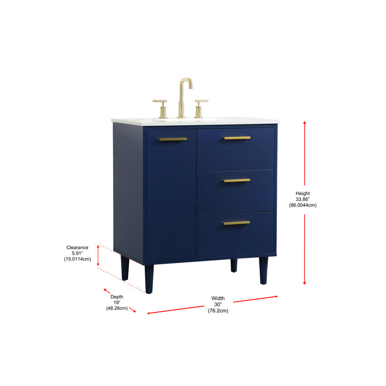 Blue Solid Wood and MDF Bathroom Vanity with Gold Accents