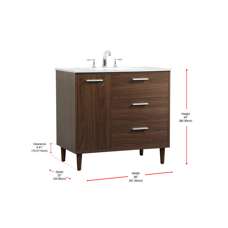 Walnut Freestanding Bathroom Vanity with Porcelain Sink