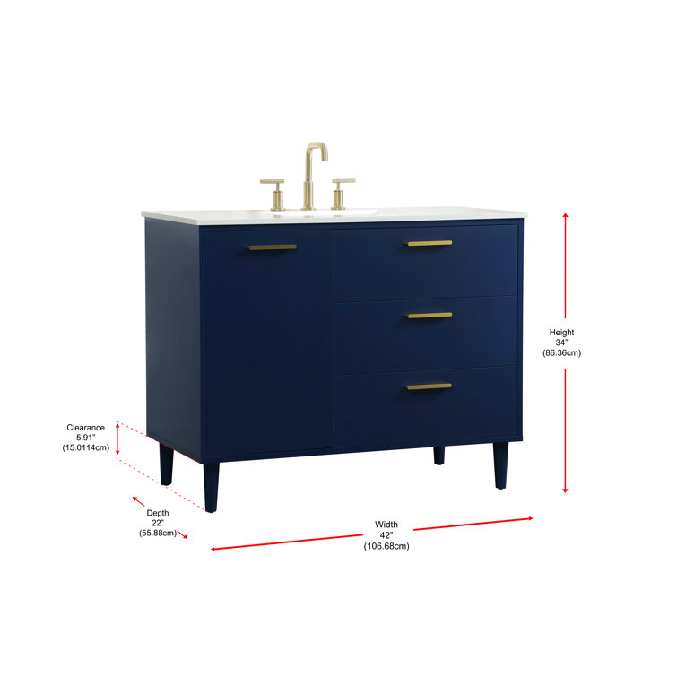Blue 42'' Single Bathroom Vanity with Engineered Marble Top