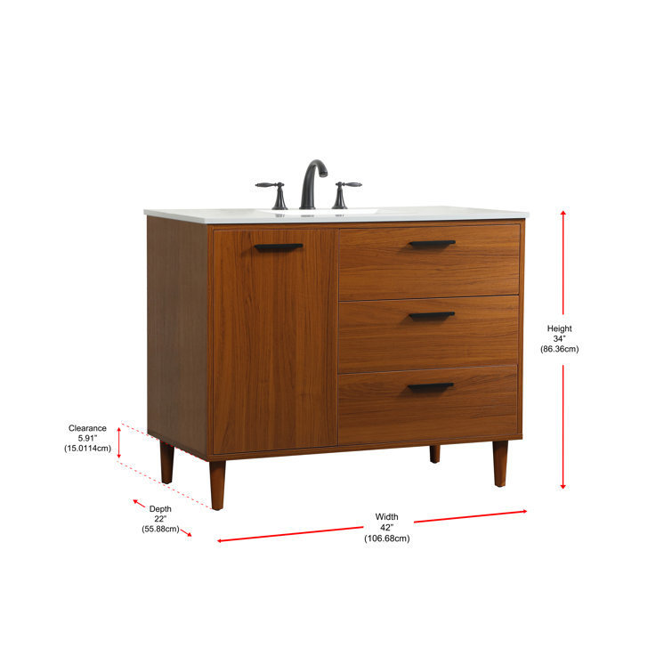 Teak and Black 42" Freestanding Single Vanity with Marble Top