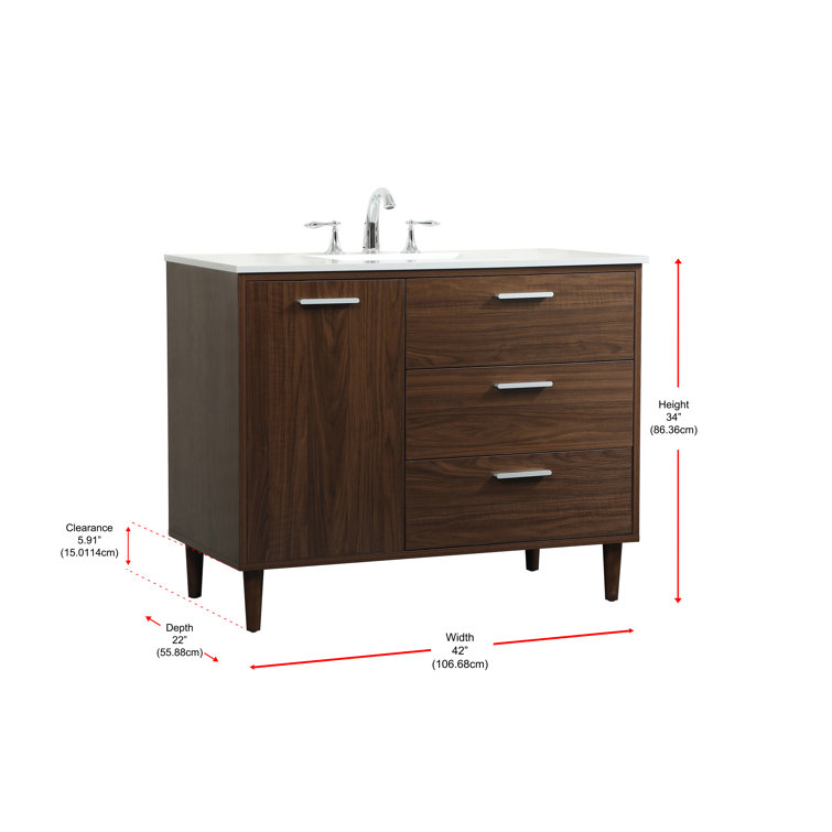 Walnut and Calacatta White 42" Single Vanity with Engineered Marble Top