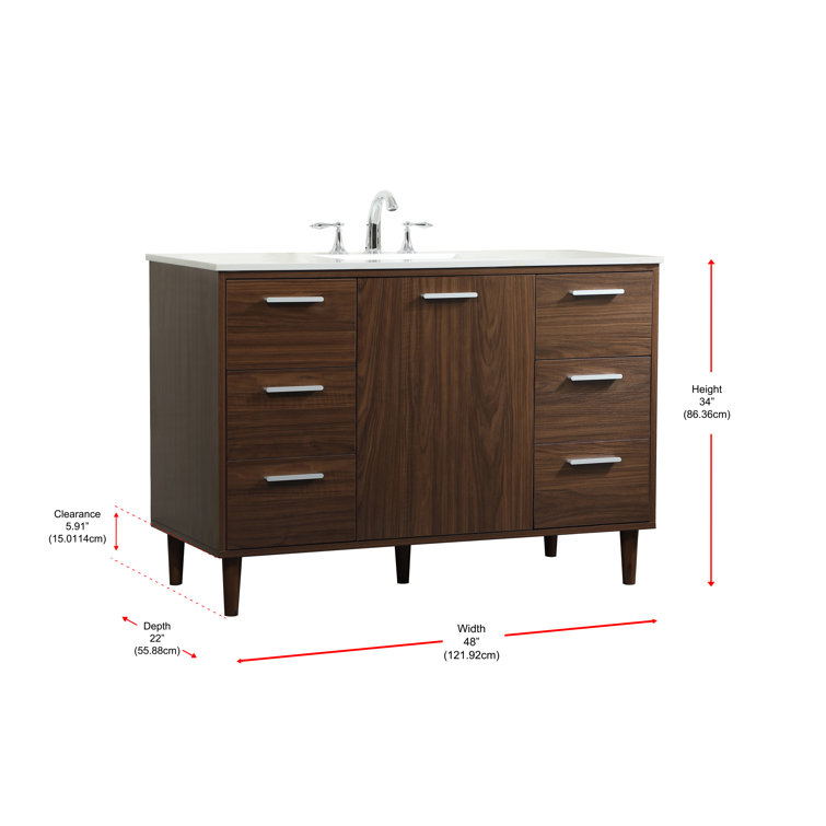Walnut 48" Solid Wood and MDF Bathroom Vanity with Engineered Marble Top