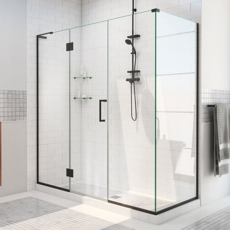 Unidoor-X 52" Matte Black Frameless Hinged Shower Enclosure with Clear Glass
