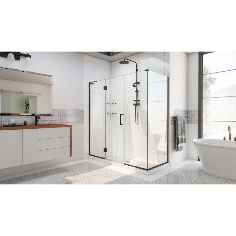 Unidoor-X 52" Matte Black Frameless Hinged Shower Enclosure with Clear Glass
