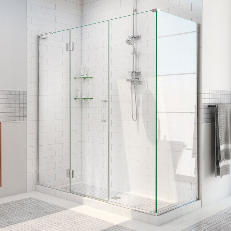 Unidoor-X 51.5" Black Frameless Hinged Shower Enclosure with Clear Glass