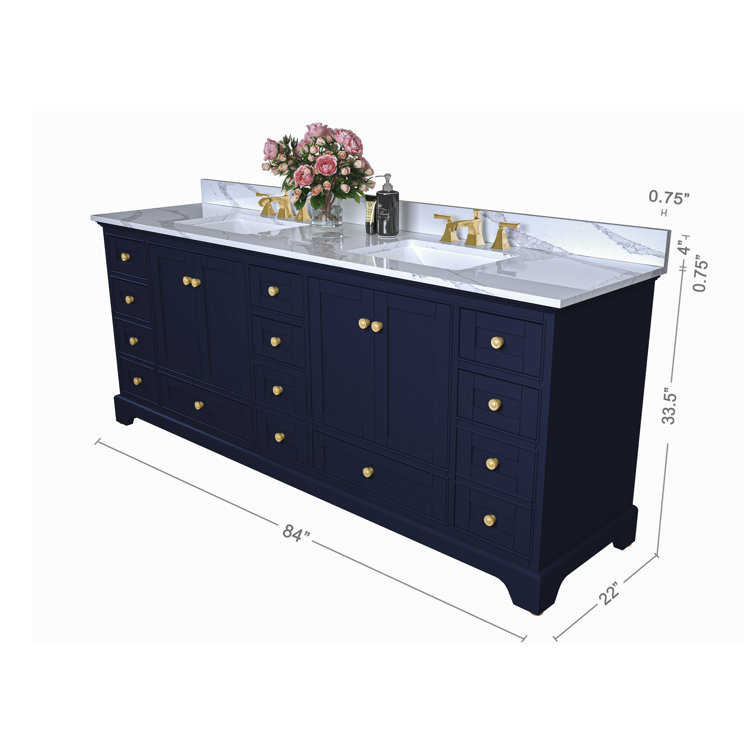 Audrey 84'' Heritage Blue Double Vanity with Calacatta Quartz Top