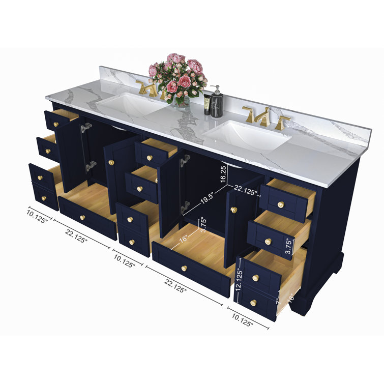 Audrey 84'' Heritage Blue Double Vanity with Calacatta Quartz Top