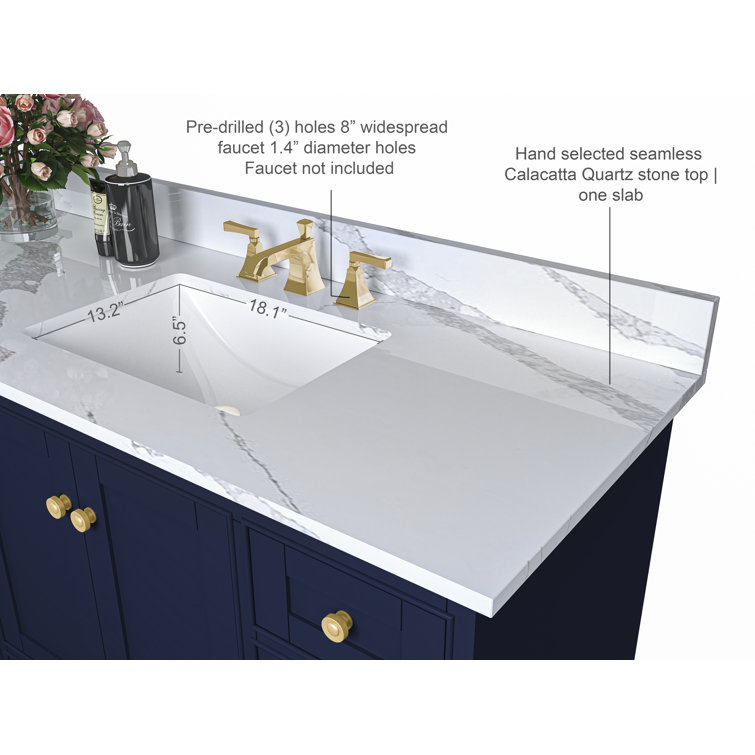 Audrey 84'' Heritage Blue Double Vanity with Calacatta Quartz Top