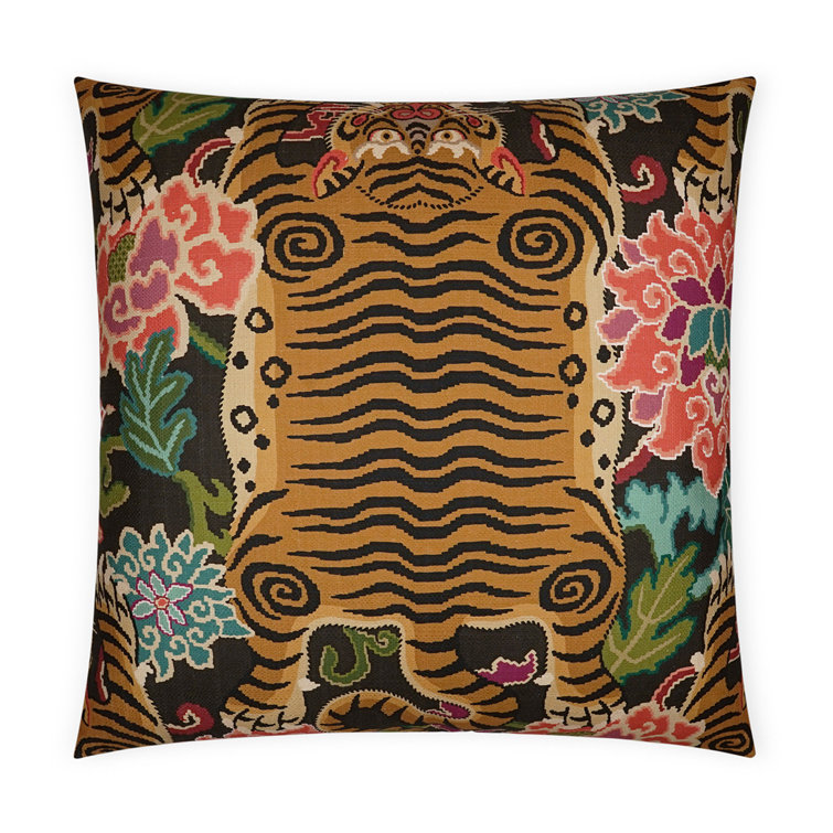 Black and Brown Cotton Tiger Print Square Throw Pillow