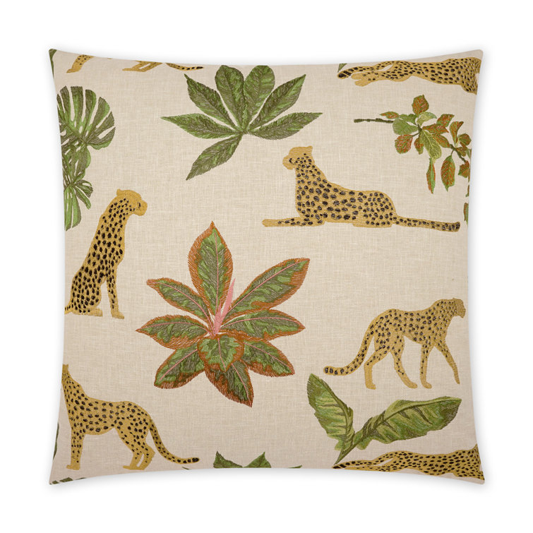 Ivory Jungle Print Embroidered Kids Throw Pillow 24x24