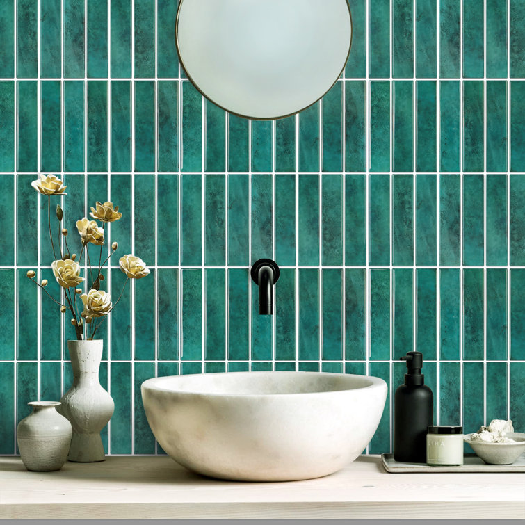 Green Gradient Vinyl Peel and Stick Mosaic Tile Sheet