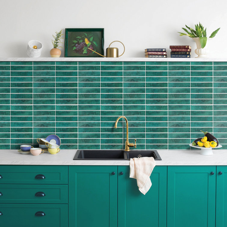 Green Gradient Vinyl Peel and Stick Mosaic Tile Sheet