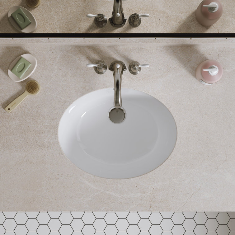 White Ceramic Oval Undermount Bathroom Sink with Overflow