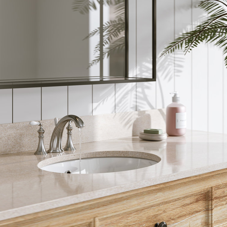 White Ceramic Oval Undermount Bathroom Sink with Overflow