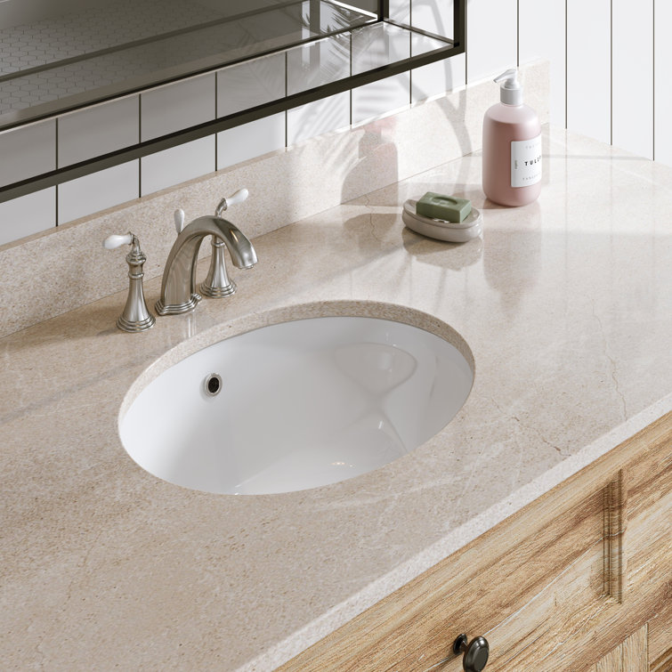 White Ceramic Oval Undermount Bathroom Sink with Overflow