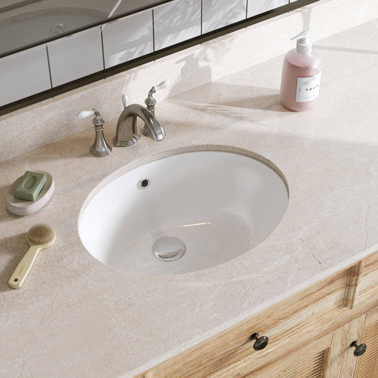 White Ceramic Oval Undermount Bathroom Sink with Overflow