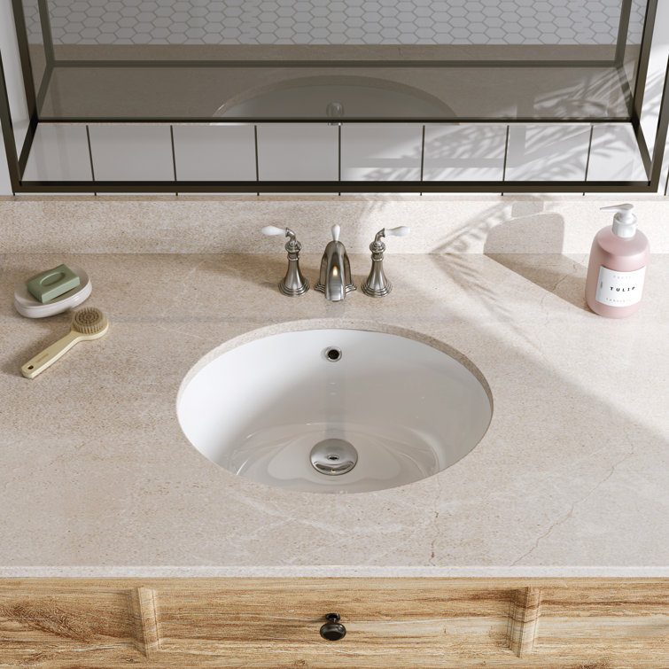 White Ceramic Oval Undermount Bathroom Sink with Overflow