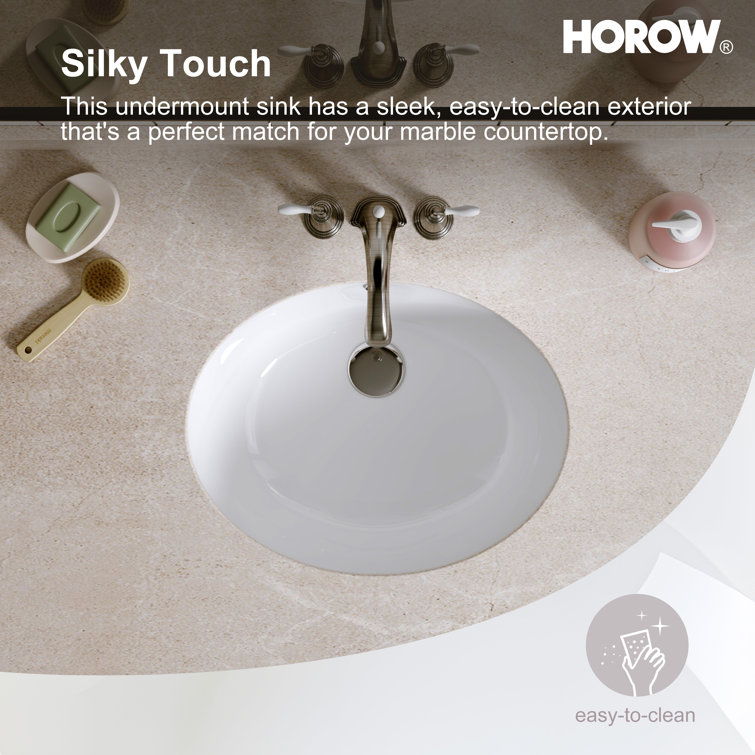 White Ceramic Oval Undermount Bathroom Sink with Overflow