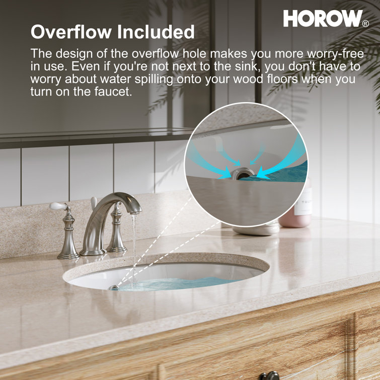 White Ceramic Oval Undermount Bathroom Sink with Overflow