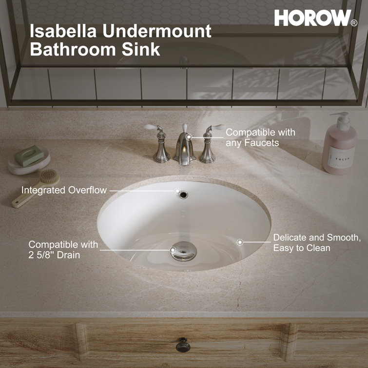 White Ceramic Oval Undermount Bathroom Sink with Overflow