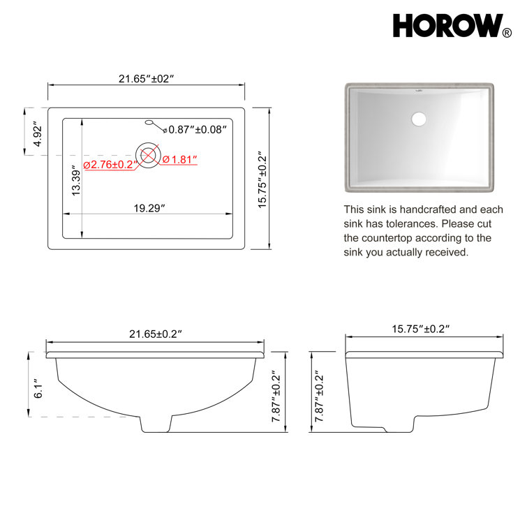 White Rectangular Ceramic Undermount Bathroom Sink with Overflow Hole