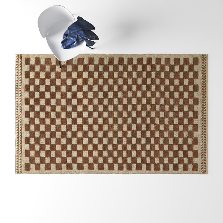 Azle Brown and Beige Wool Geometric Rectangular Rug 9' x 12'