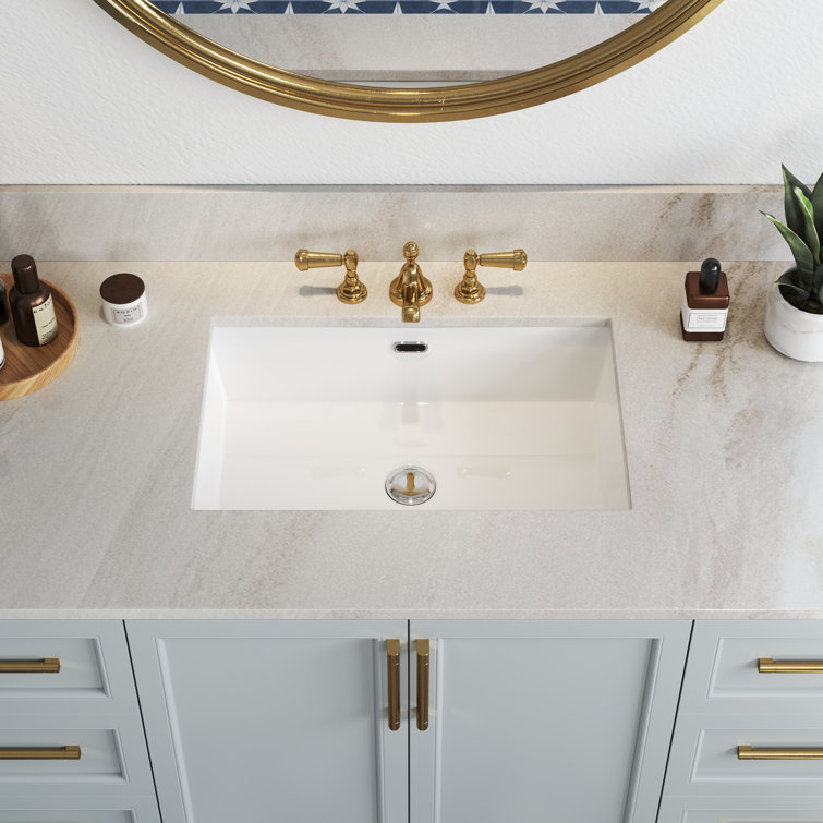 23.6" White Ceramic Undermount Rectangular Bathroom Sink with Overflow