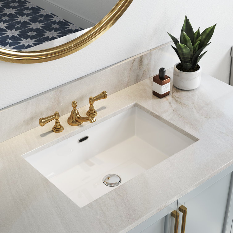 23.6" White Ceramic Undermount Rectangular Bathroom Sink with Overflow