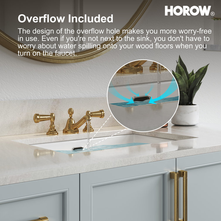 23.6" White Ceramic Undermount Rectangular Bathroom Sink with Overflow