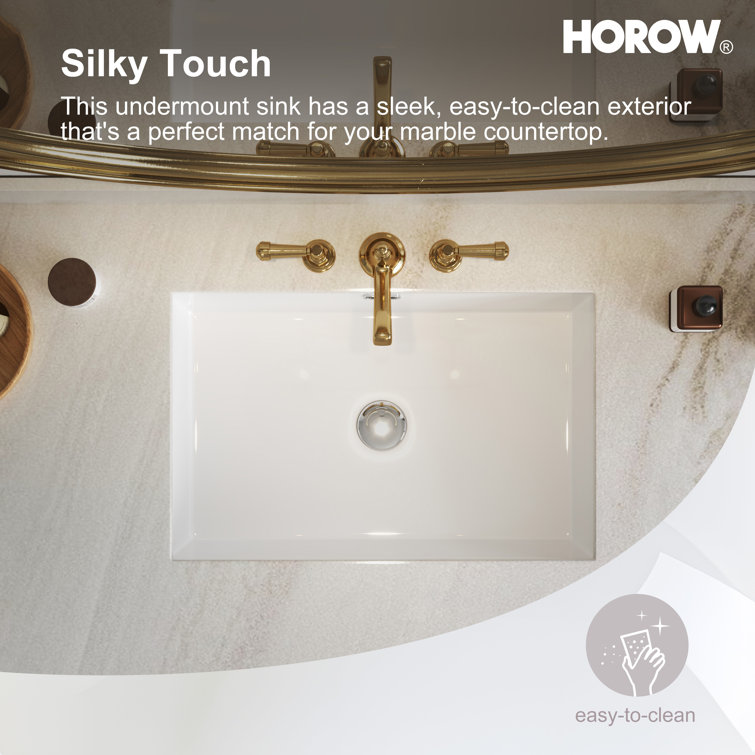 23.6" White Ceramic Undermount Rectangular Bathroom Sink with Overflow