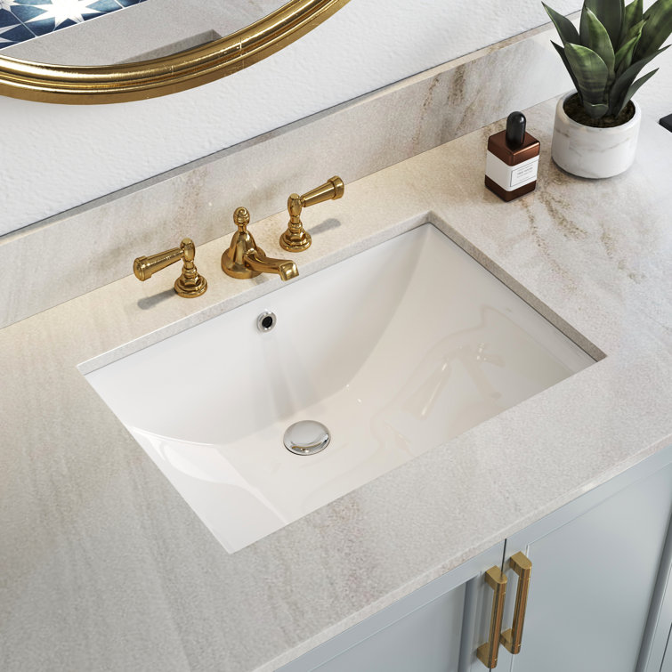 24 Inch White Ceramic Undermount Bathroom Sink with Overflow