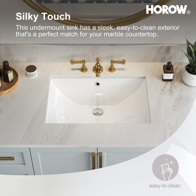 24 Inch White Ceramic Undermount Bathroom Sink with Overflow