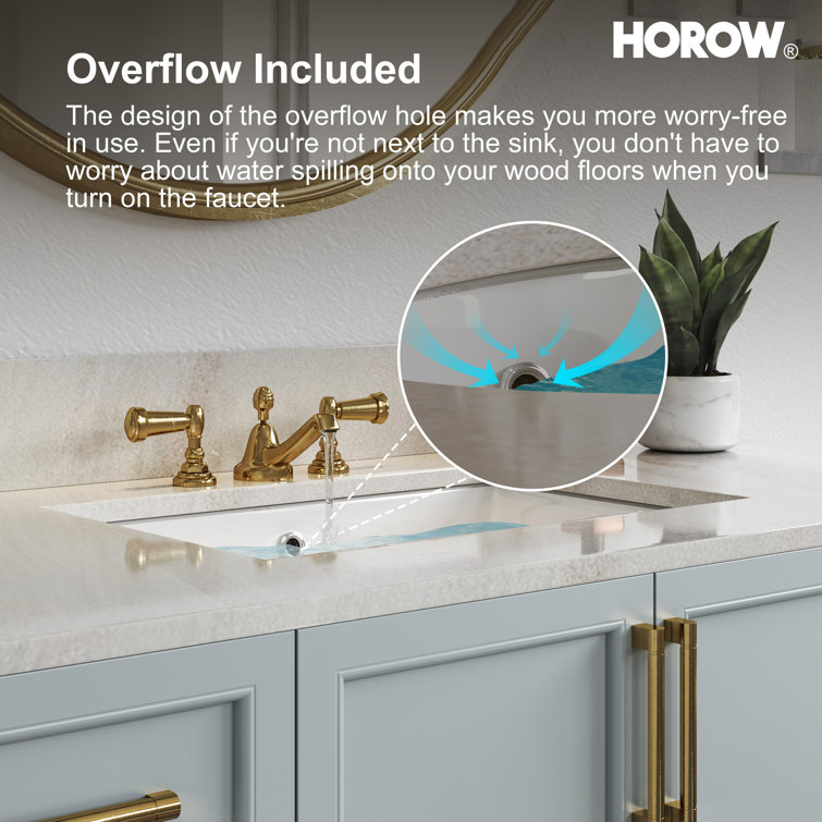 24 Inch White Ceramic Undermount Bathroom Sink with Overflow