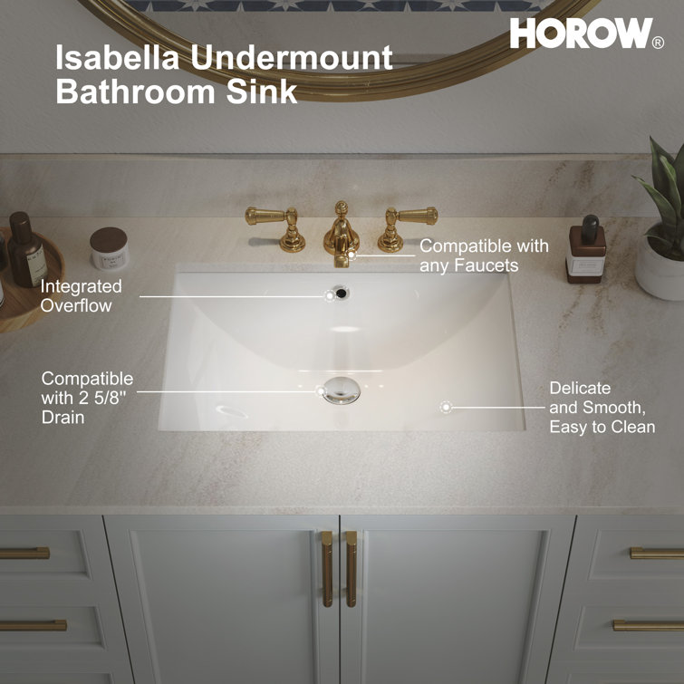 24 Inch White Ceramic Undermount Bathroom Sink with Overflow