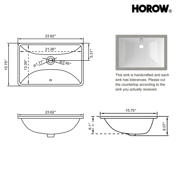 24 Inch White Ceramic Undermount Bathroom Sink with Overflow