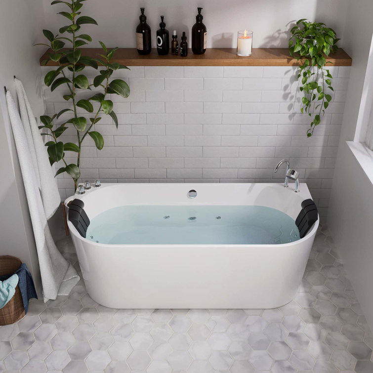 59'' White Acrylic Freestanding Whirlpool Bathtub with Faucet