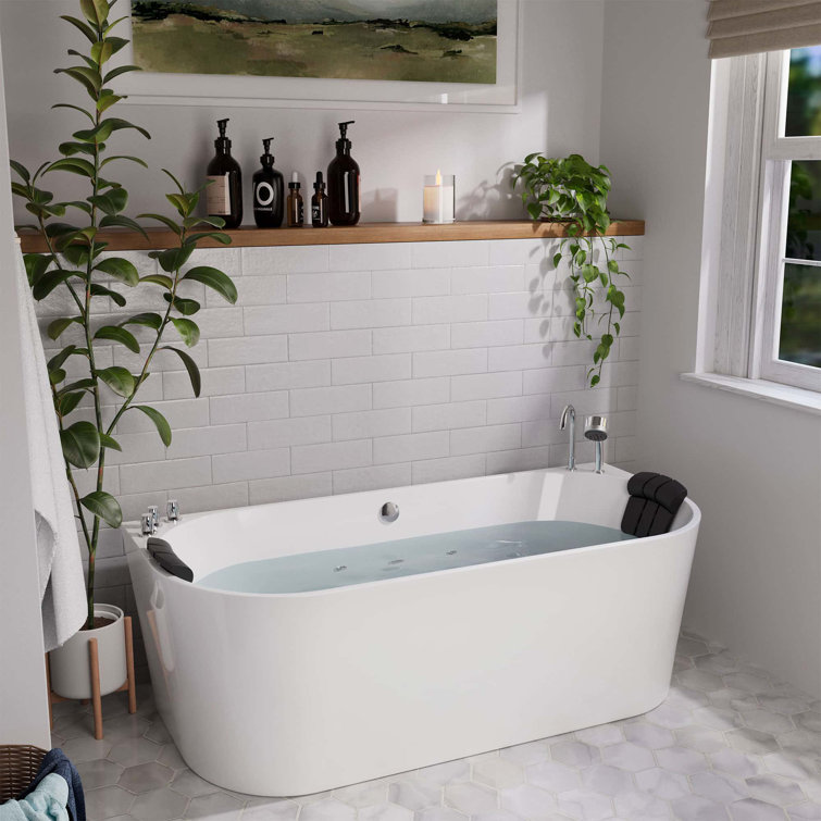 59'' White Acrylic Freestanding Whirlpool Bathtub with Faucet