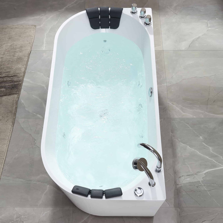 59'' White Acrylic Freestanding Whirlpool Bathtub with Faucet