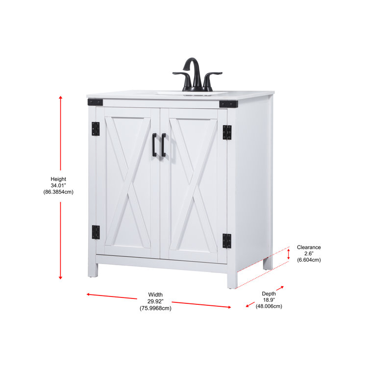 White Oak 30'' Freestanding Single Bathroom Vanity with Barn Doors
