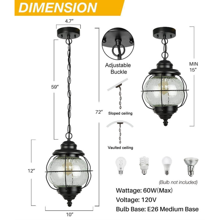 Matte Black Aluminum Globe Outdoor Pendant Light