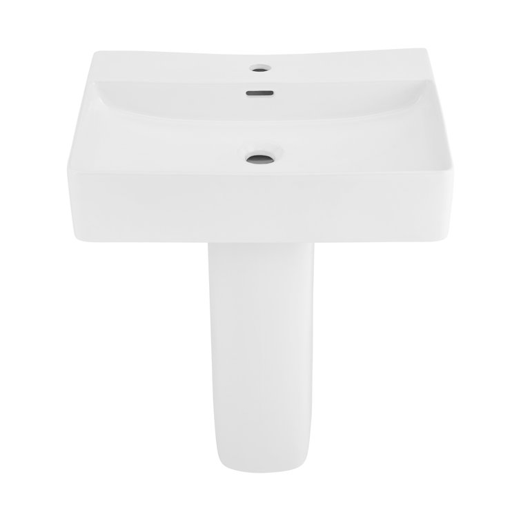 White Glossy Ceramic Square Pedestal Sink
