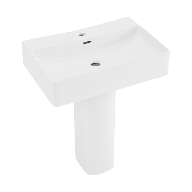 White Glossy Ceramic Square Pedestal Sink