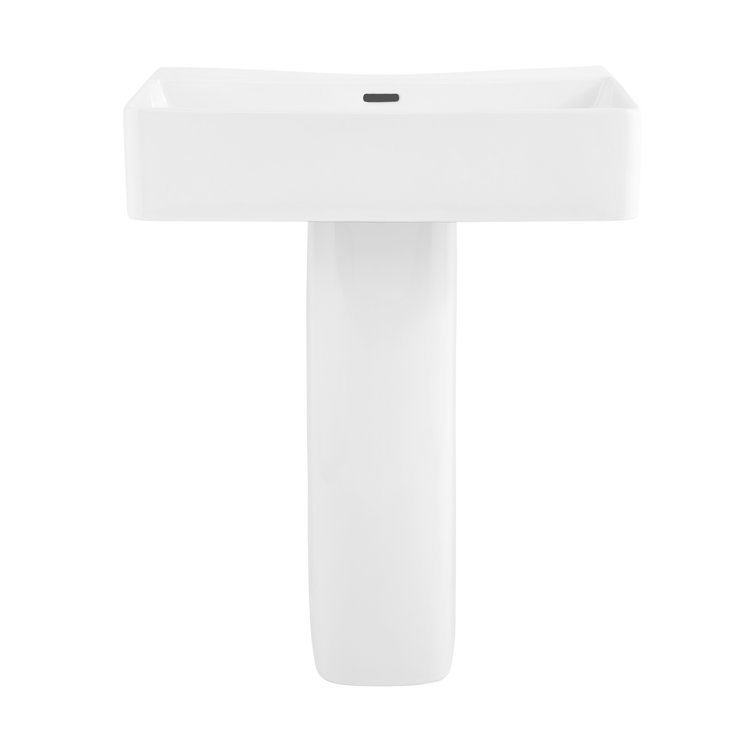 White Glossy Ceramic Square Pedestal Sink