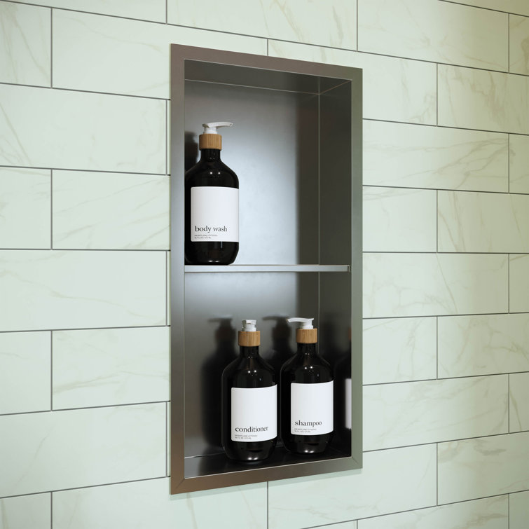 Voltaire Matte Chrome Stainless Steel Double Shelf Wall Niche
