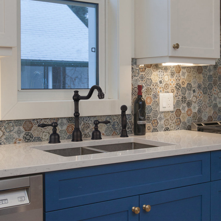 Oil Rubbed Bronze Kitchen Faucet with Side Spray and Lever Handles